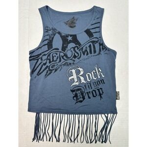 Y2K Disney Aerosmith Rock n Roller Coaster Fringe Tank Top Women M Blue